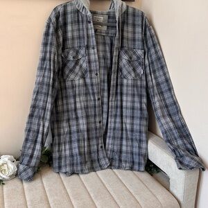 Quiksilver Gray and Black Plaid Hooded Button-Down Shirt